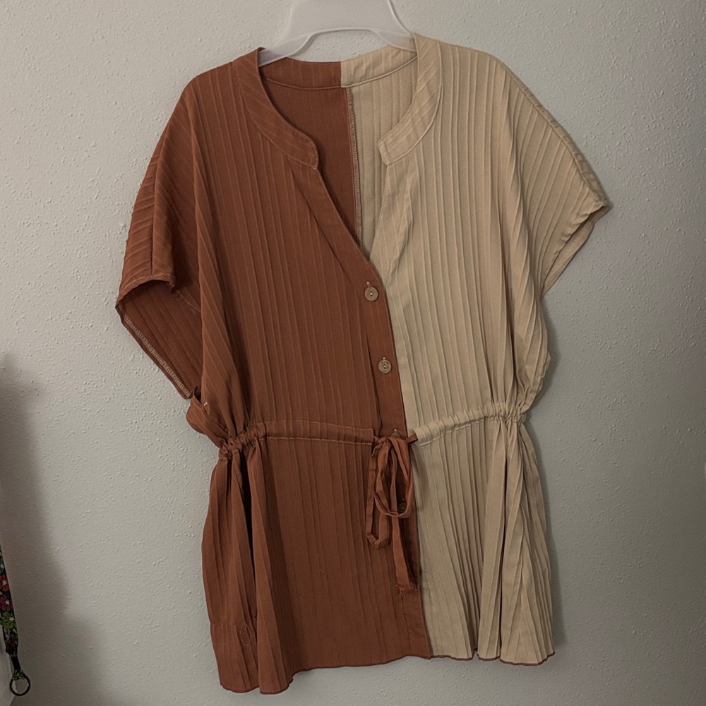 SHEIN Color Block Drawstring Top - Pink and White